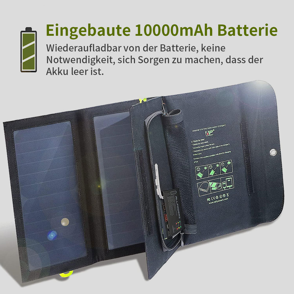 ALLPOWERS 5V 21W solar panel built-in 10000mAh battery SP002 